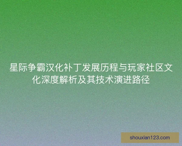 星际争霸汉化补丁发展历程与玩家社区文化深度解析及其技术演进路径