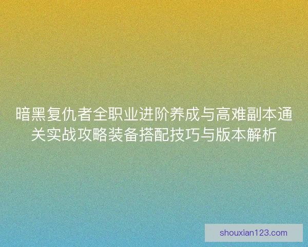 暗黑复仇者全职业进阶养成与高难副本通关实战攻略装备搭配技巧与版本解析